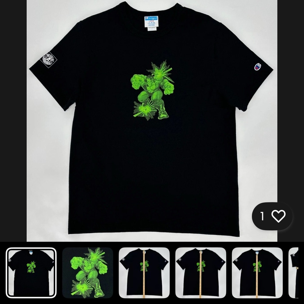 Champion x Marvel Hulk Collab Black and Green Short Sleeve Tee